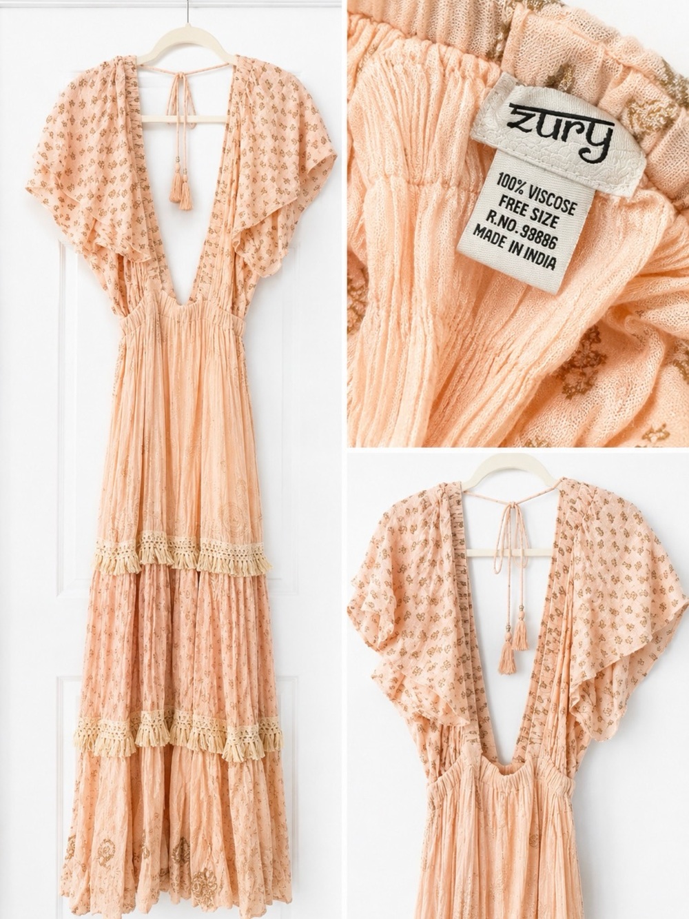 Peach Boho Tiered Maxi Dress
